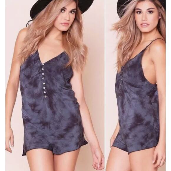 FREE PEOPLE Intimately Walkabout Tie Dye Romper Short Jumpsuit Washed Black S - Picture 4 of 10